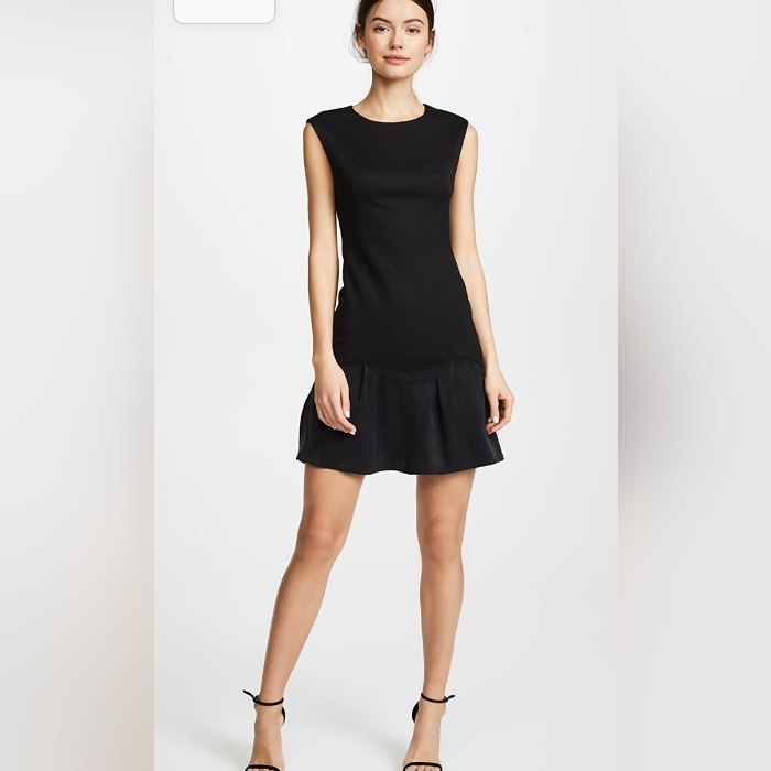 Rebecca Taylor Women's Little Black Textured Flounce Ruffled Bottom Dress